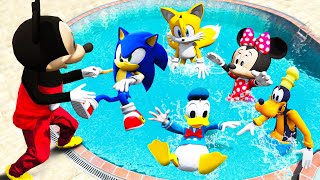 GTA 5 Water Ragdolls Mickey, Donald Duck, Minnie vs Team Sonic Jumps\/Fails (Euphoria Physics) #3