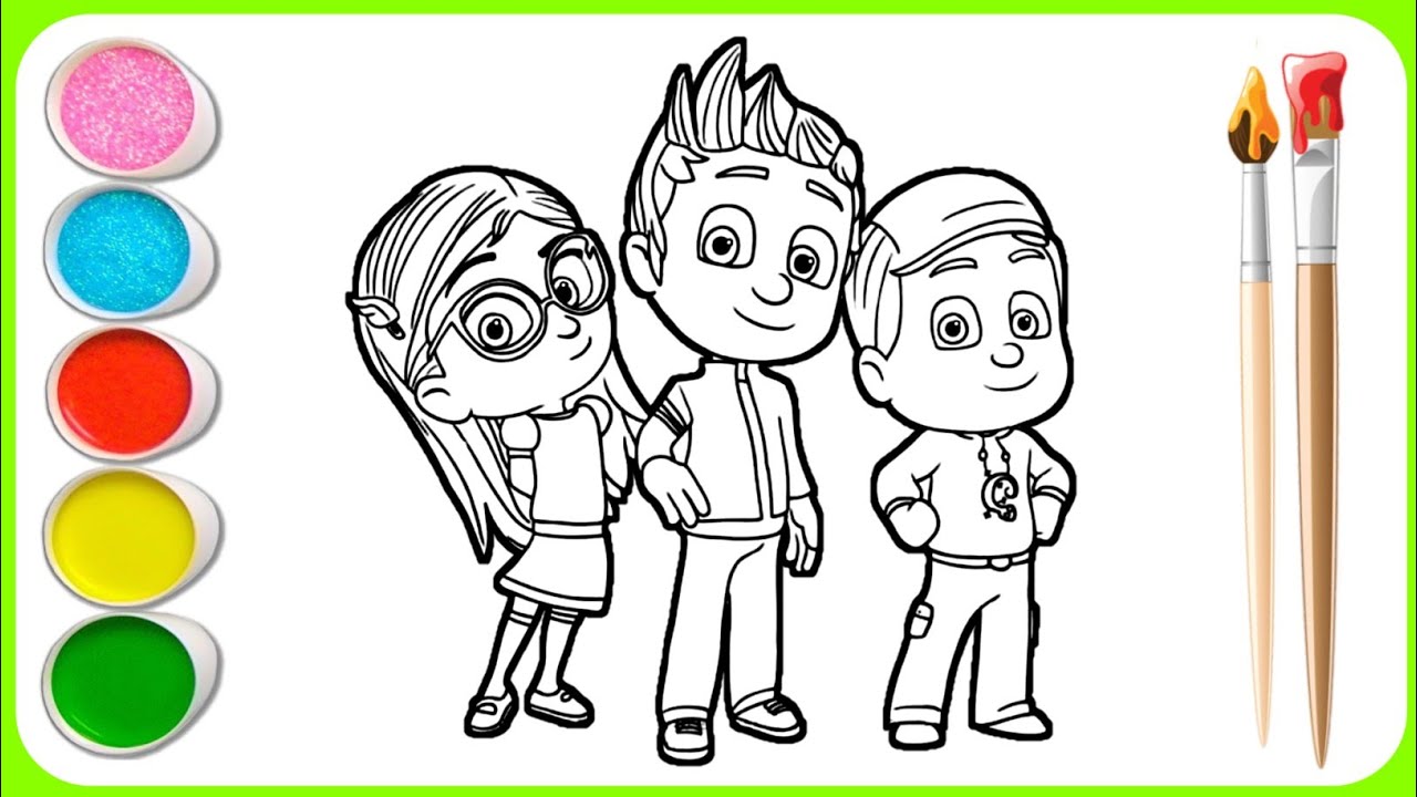 Coloring PJ Masks Amaya, Connor and Greg - PJ Masks Coloring Pages For Kids