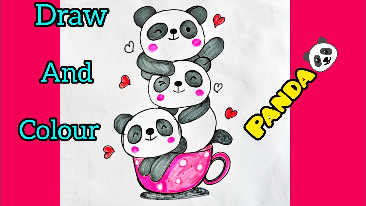 How To Draw Cute Pandas on a Cup 🐼☕ Easy Step by Step | Drawing & Coloring for Kids & Beginners