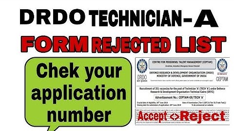DRDO CAPTAM -9 TECHNICIAN A FORM REJECTED LIST OFFICIAL FOR ITI STUDENT