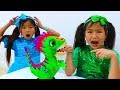 Emma & Jannie Pretend Play with Pet Dinosaur Toy for Kids