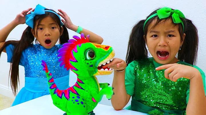Emma & Jannie Pretend Play with Pet Dinosaur Toy f...