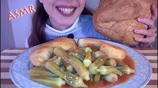 ASMR eating: Okra with Chicken & Potatoes in Sour Tomato Sauce (WHISPERING GREEK)