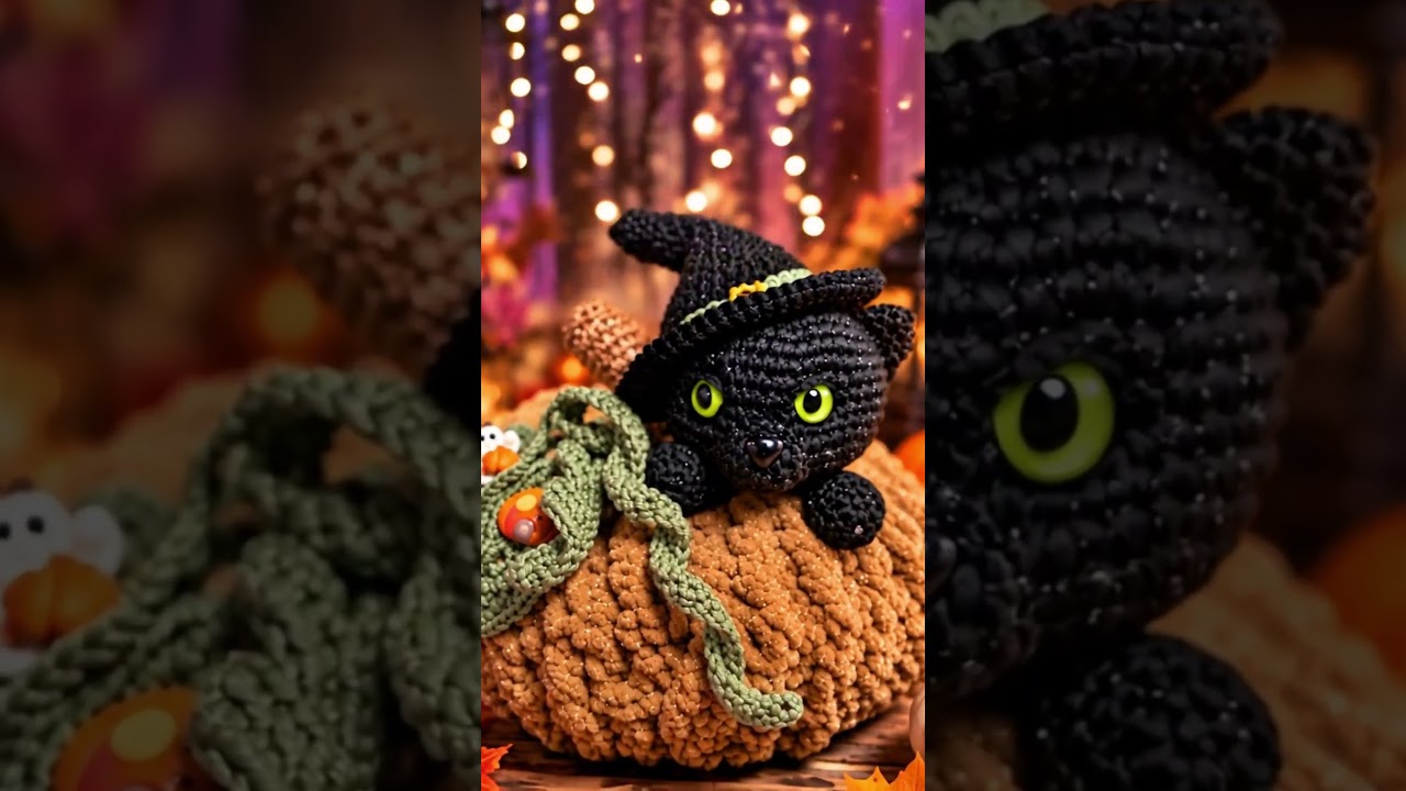 🎃 Halloween-Kürbis mit süßer Hexenkatze 🐈⬛❤️ Teil 2 #shorts #crochet #amigurumi #diy