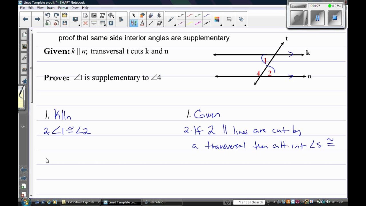 Prove Same Side Interior Angles Supplementary