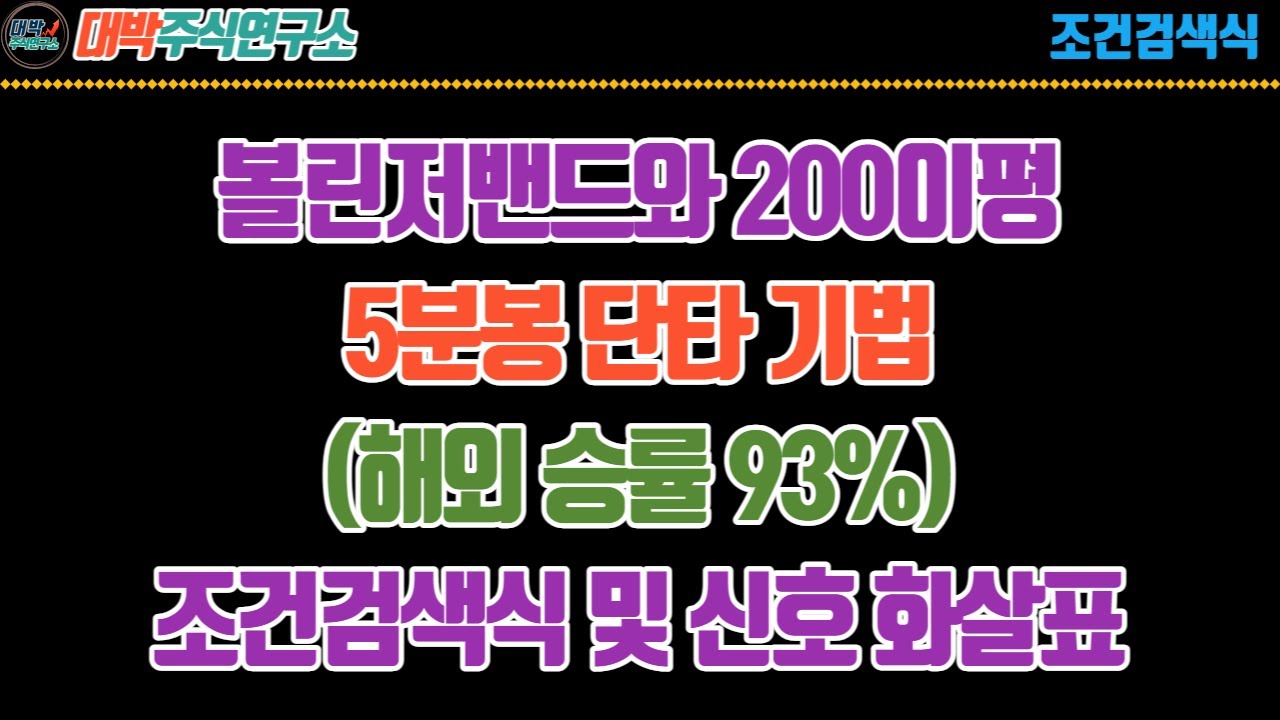 볼린저밴드와 200이평 5분봉 단타기법/해외승률 93%/조건검색식 및 신호 화살표