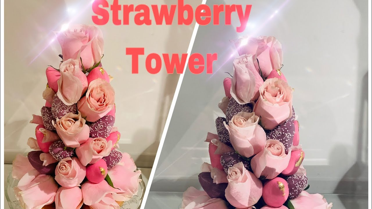 DIY DIPPED STRAWBERRY & ROSE TOWER WITH GOLD LEAFS/Chocolate Cover Strawberry's