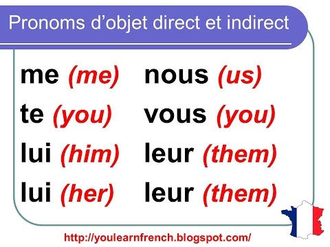 French Lesson 102 - Direct Indirect Object Pronouns - Pronoms d&rsquo;objet direct et indirect