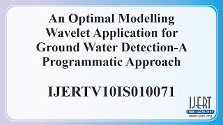 An Optimal Modelling Wavelet Application for Ground Water Detection-A Programmatic Approach screenshot 2