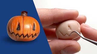 How to Sculpt and Paint a MINIATURE PUMPKIN / JACKOLANTERN from Polymer Clay  HALLOWEEN CRAFT