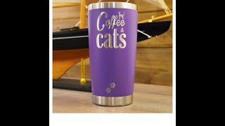 Coffee and Cats - Insulated Laser Engraved Tumbler with Lid - Gift for Her, Gift for Mom, Girlfri...