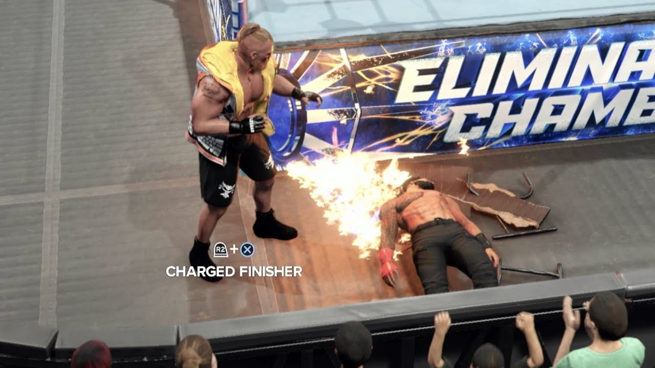 Brock Lesnar vs Roman Reigns Table on Fire WWE Gameplay WWE