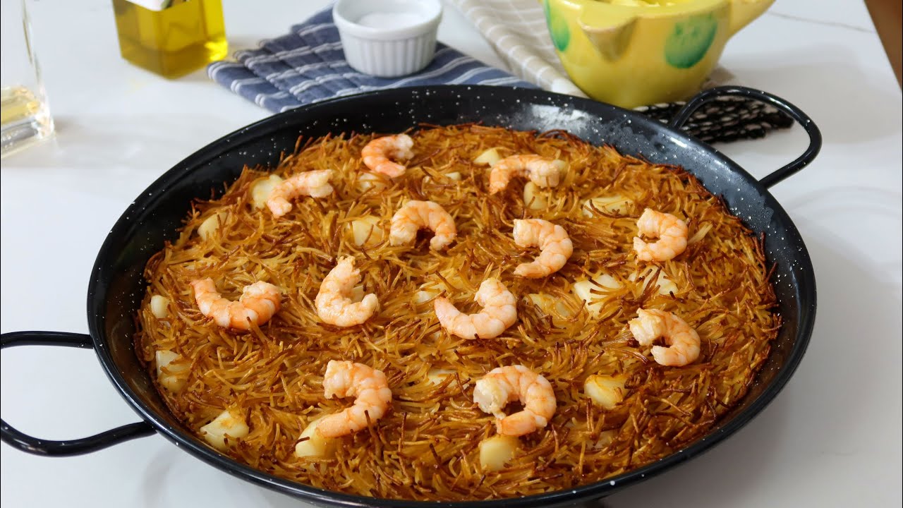 Fideuá de sepia y langostinos