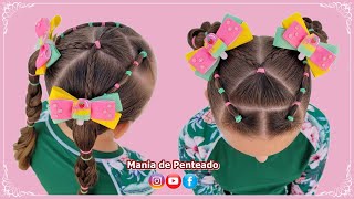 Penteado Infantil Fácil com Ligas e Cabelo Solto, Quick & Easy Hairstyle  with Elastics for Girls