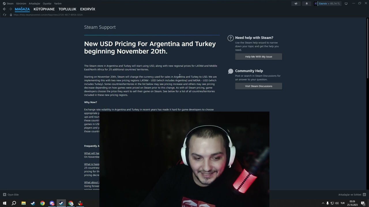 Steam Support :: New USD Pricing For Argentina and Turkey beginning  November 20th.