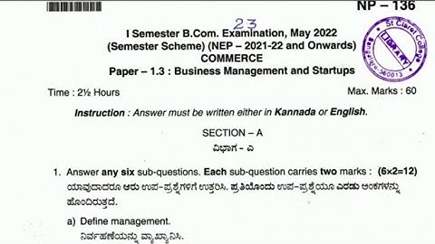 bcom 1sem Business management and startups Exam questions paper 2022 NEP SYALLABUS