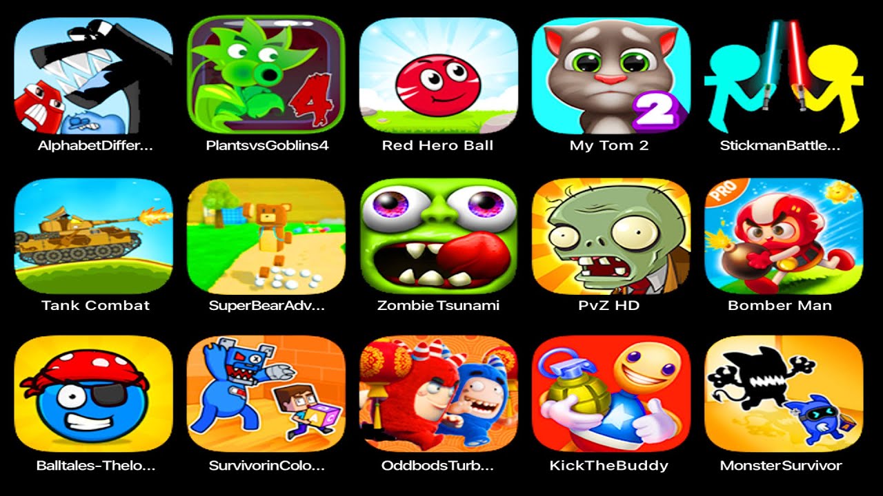 Zombie Tsunami, plant and zombie, Monster Survivor, Red hero ball, Kick the Buddy, AlphabetDifferent