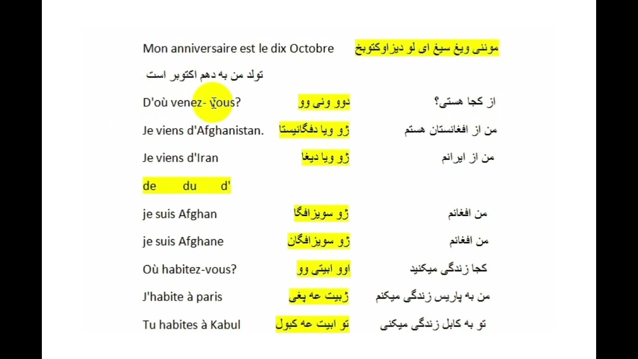 le conversition  en français troisième partie/محاوره به زبان فرانسوی بخش سوم