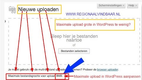 Maximale upload in WordPress max size aanpassen van 8mb naar 64mb 128mb.