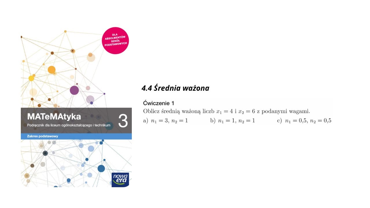 Ćw1/189 Oblicz średnią ważoną liczb x1=4 i x2=6 z podanymi wagami. a)n1