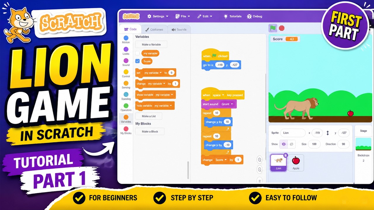 Fll Scratch How to Make a Lion Game in Scratch | Full Tutorial Part 1 - YouTube
