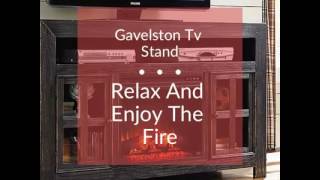 Brookfield TV Stand w/ 26″ Contemporary Elec. Fireplace, Premium Oak Gavelston TV Stand