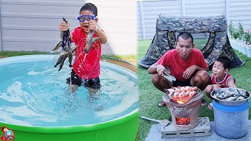 น้องบีม | เอาชีวิตรอด หากุ้งในบ่อน้ำ