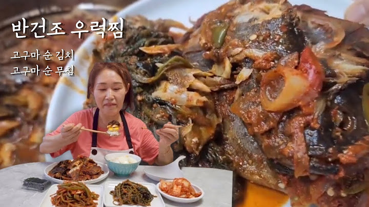 Real mukbang:) Hardy half-dried steamed rockfish, sweet potato pure kimchi, seasoned leaves