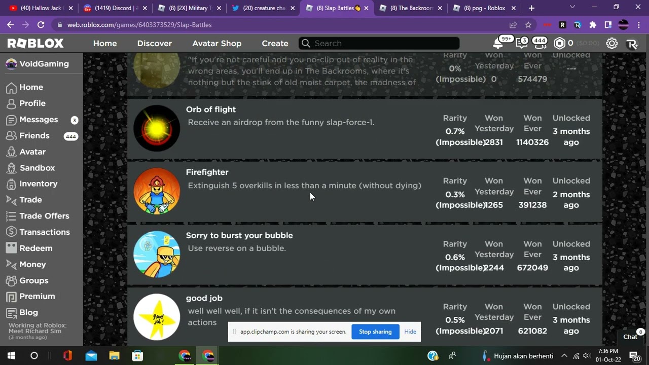 Pog badge and Backroom badge is back!?!??!?1?(slap battles)