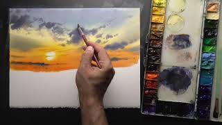 How to paint sunset scene in watercolor