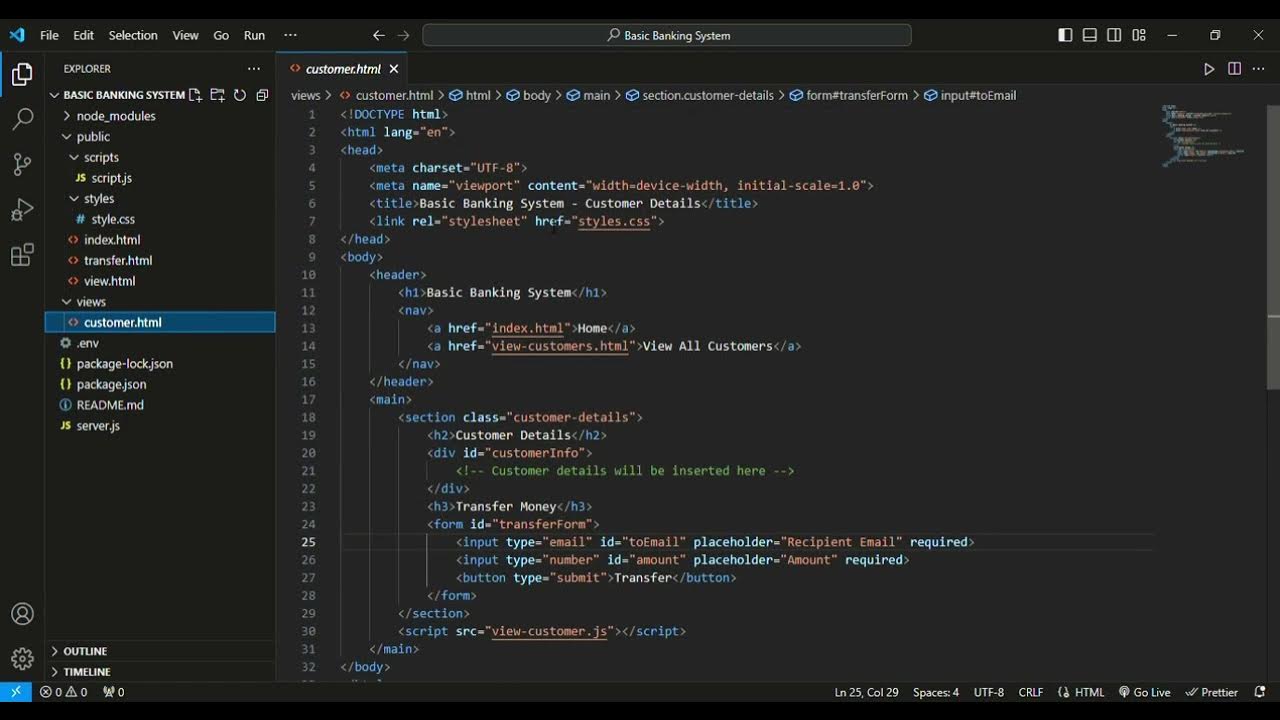 Basic Banking System | HTML, CSS, JS & Node.js | Project | Visual ...