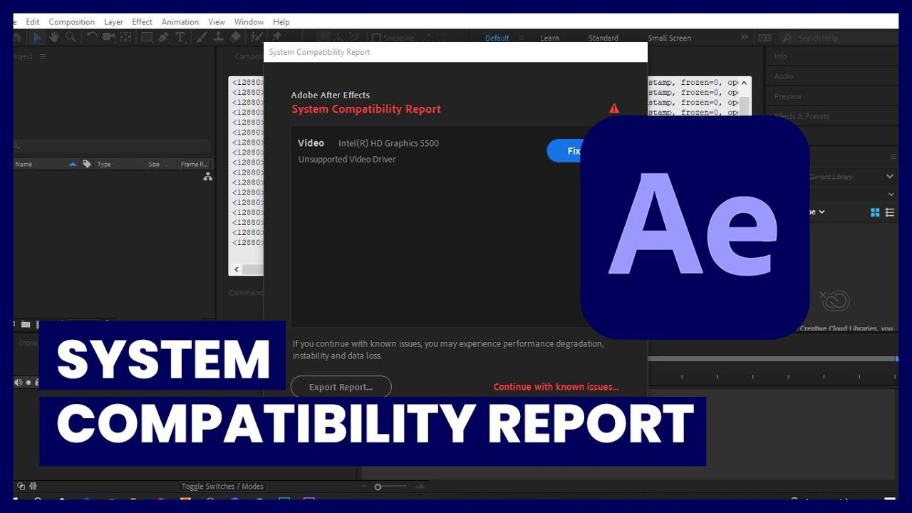 Cara Mengatasi System Compatibility Report di Adobe After Effects - YouTube