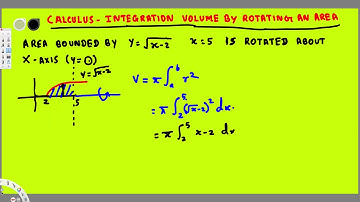 Integral Calculus - Integration - Volume by Rotating an Area  y=x 2^1:2 x=5 y=x 2 x axis