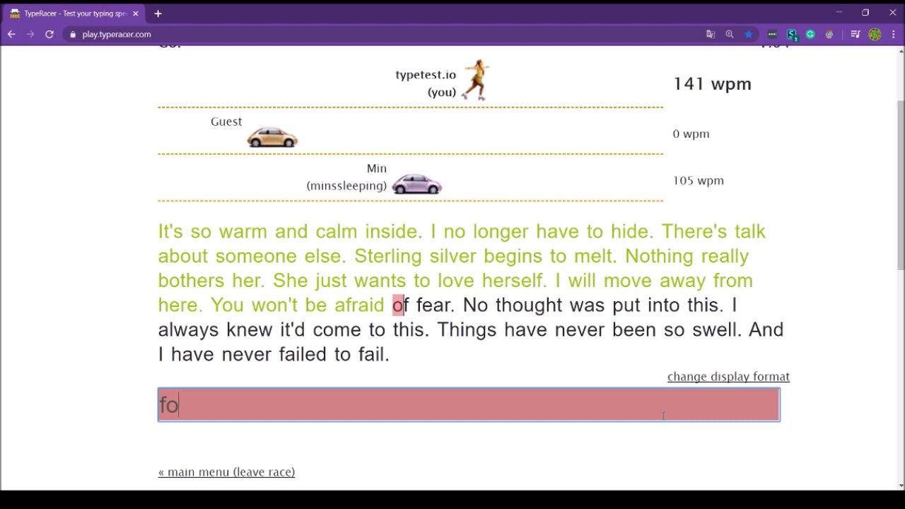 Typeracer - Maintrack PB progression - 144 WPM