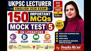 UKPSC Lecturer English 2026 | Mock Test 5 | 150 Most Important MCQs | Letter, Report Writing & Drama