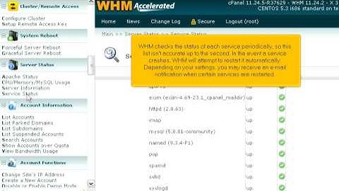How to view the status of all the services WHM monitors