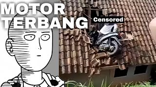 Cewek Naik Motor Nyangkut Di Atap Rumah