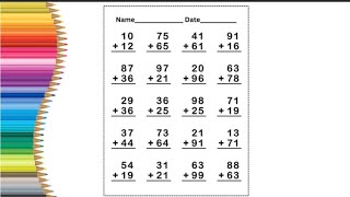 Math Addition Worksheet for Kids | 2 Digit Addition Practice | Easy Maths for Beginners