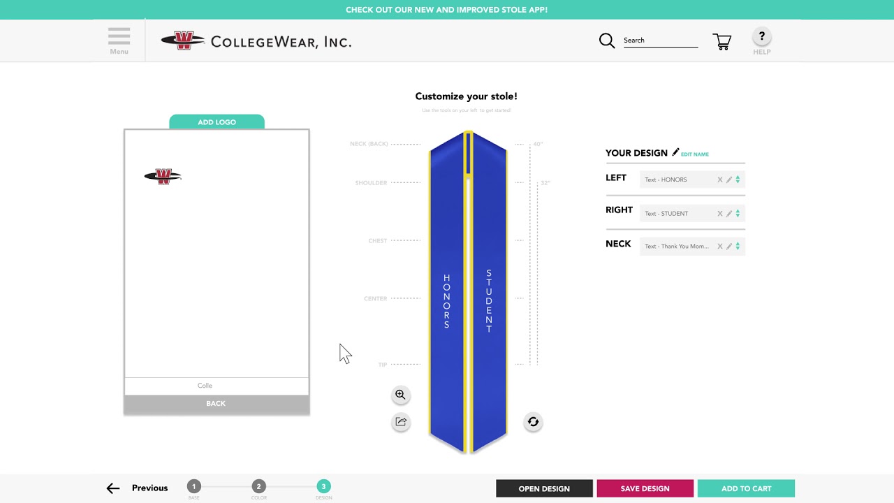 How to Design a Custom Graduation Stole | CollegeWear, Inc. Stole App Demo