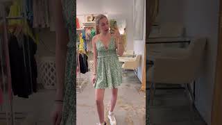 Kelly green smocked waist fit and flare mini dress
