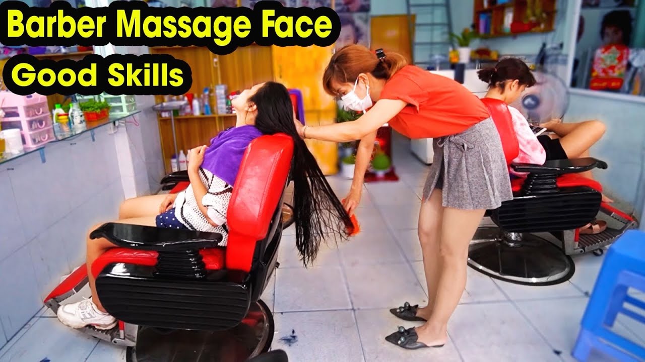 Vietnam Massage Barber Shop ASMR Massage Face & Wash Hair with Girl very Relax in Street | Street Food And Travel