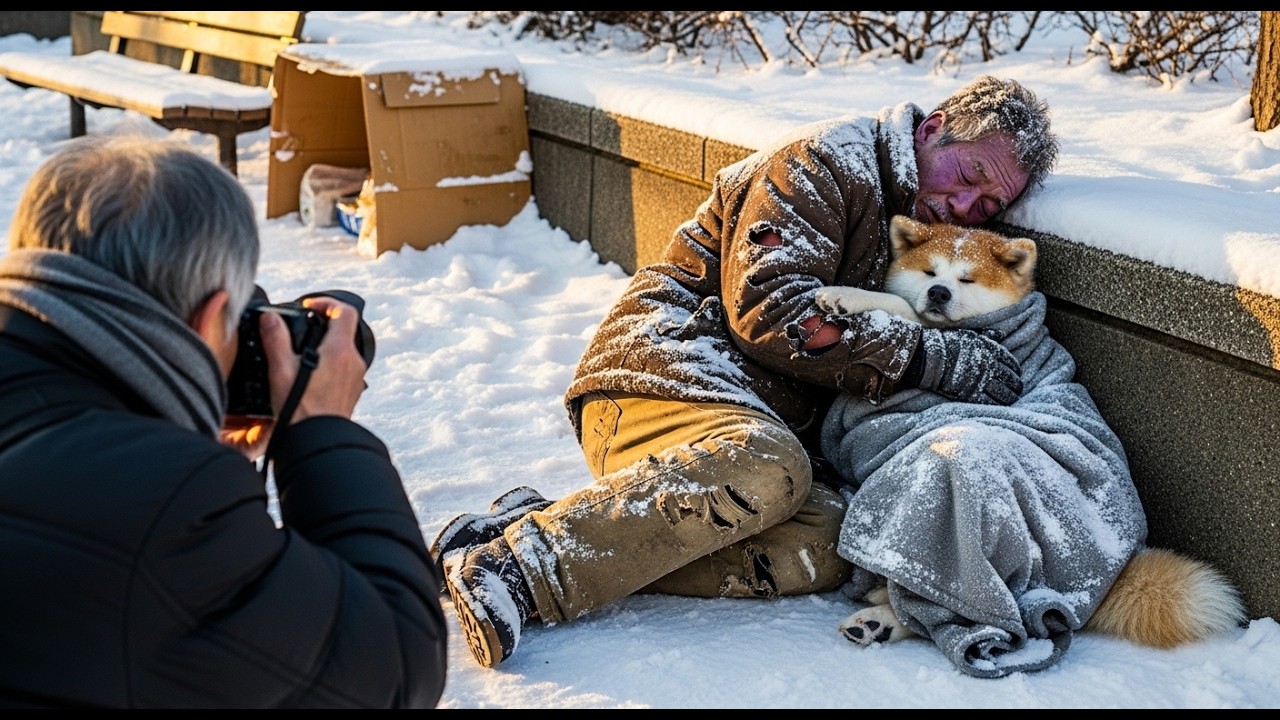 真冬の公園で凍えていた老犬を毛布で包んだホームレス―次の週、信じられない奇跡が起きた