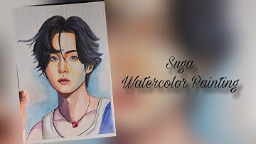 BTS Suga Drawing 💜 Watercolor painting tutorial #art #suga #bts #minyoongi #viral 