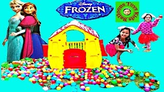 DISNEY FROZEN Movie Videos 2016 Rainbow House Ball Pit Surprise Big Anna vs Elsa Kids Fun Activities