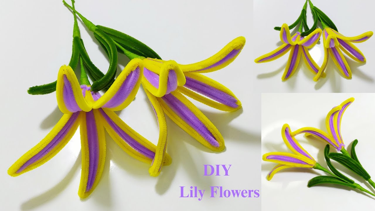 DIY Lily Flowers | Easy way to make Lily flowers with pipe cleaner | Easy Tutorial Lily Flowers 💜💛
