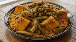 كسكسي بالفول الأخضر مع حوت التريليا مشوية في الفور وصفة من عادات زمان، نودكم ولا نشهيكم 🇹🇳 