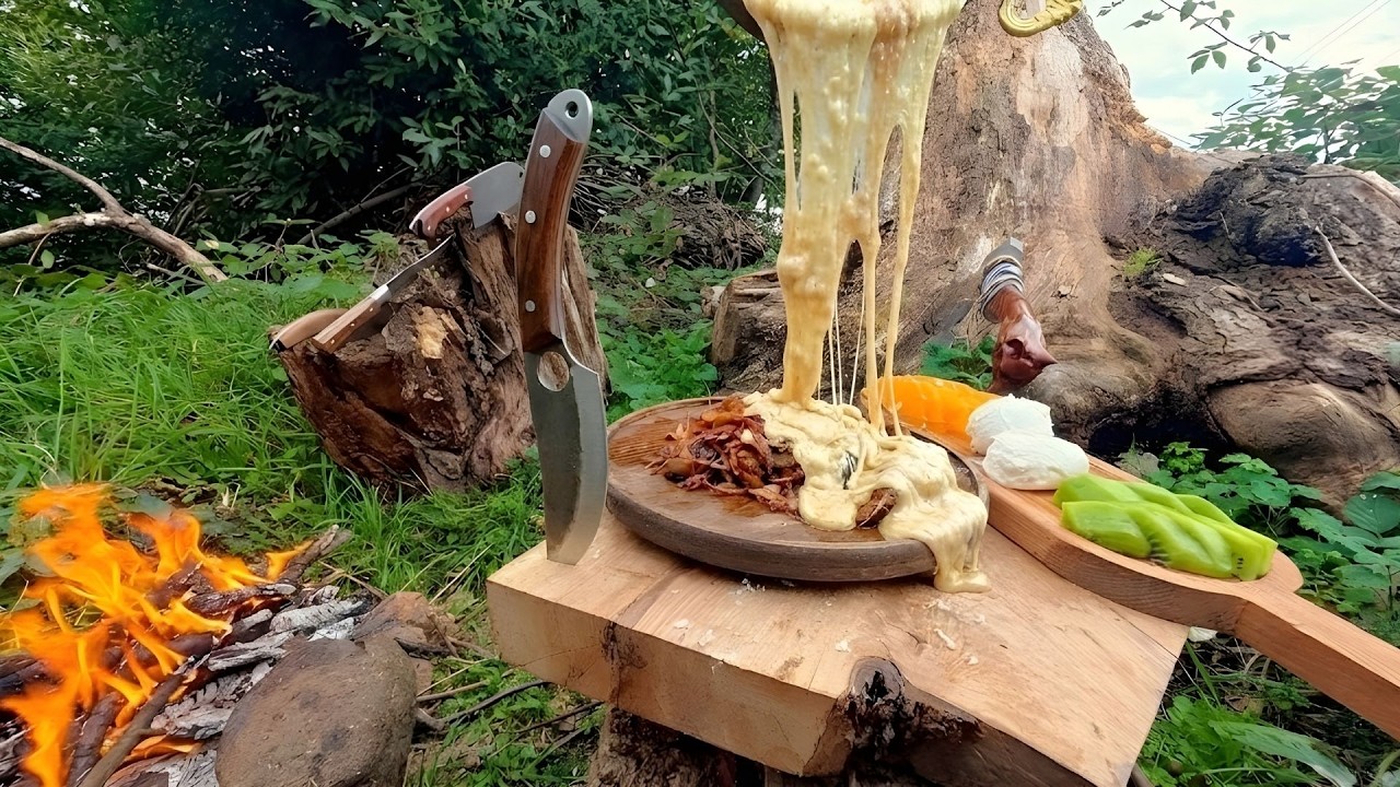 Solo Camp Cooking in the Deep Forest | Crackling Fire, Hot Oil Sizzle & Nature Sounds | 4K