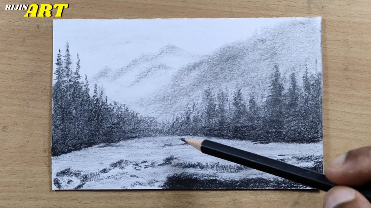 How to draw a Mountain River Landscape | Pencil drawing for beginners ...