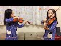 Beautiful twin sisters playing violin