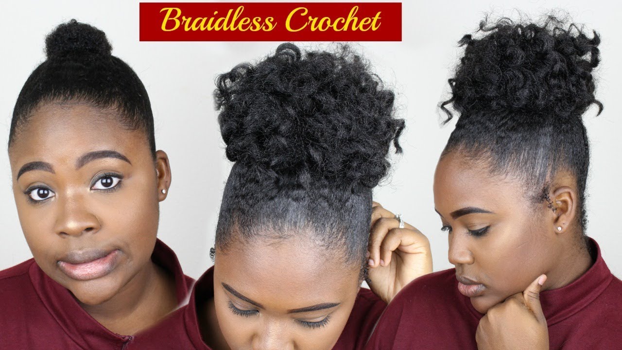 BRAIDLESS CROCHET TUTORIAL- HIGH PUFFBUN HAIRSTYLE 